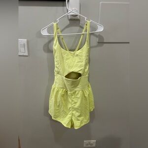 Free People Movement Women's Righteous Runsie Large Neon Yellow Athleisure